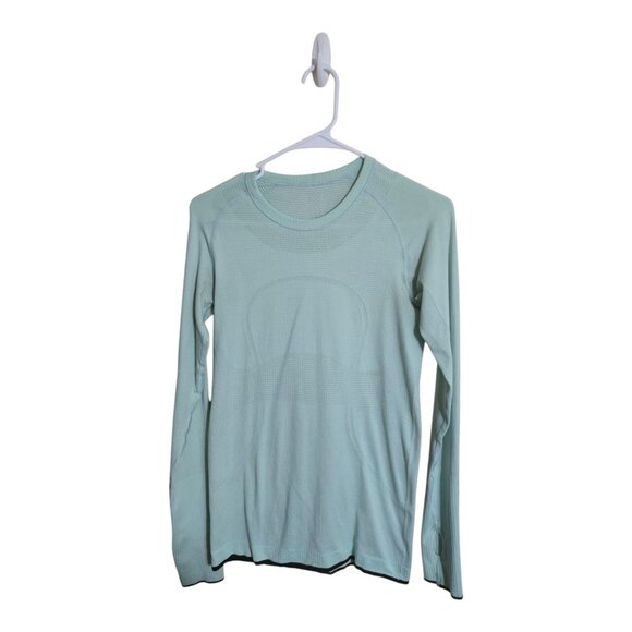 Lululemon Shirt Women 6 Run Swiftly Tech Mint Moment Black Athleisure Sportswear - Picture 1 of 11